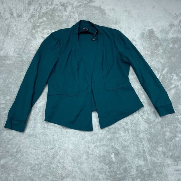 City Chic Open Front Teal Blazer M/18 Soft Stretchy Lightweight Layer a0778 - Picture 1 of 7